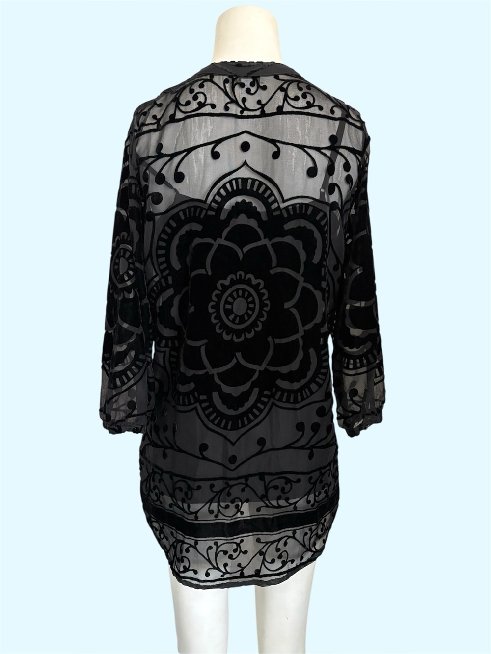 Garnet Hill Black Burnout Velvet Lotus Top Tunic Sz 4